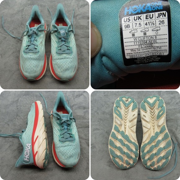Hoka Shoes - Hoka Running Shoes Women 9 B Aqua Clifton 8 Lightweight Comfort Lace-Up Athletic